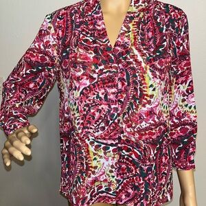 Investments Pink Paisley V-Neck Blouse